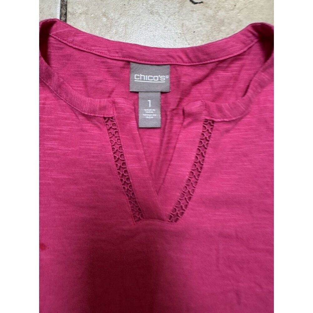 Chicos Womens Size 1 Pink 3/4 Sleeve Knit Top Cotton Modal Medium - Picture 4 of 5